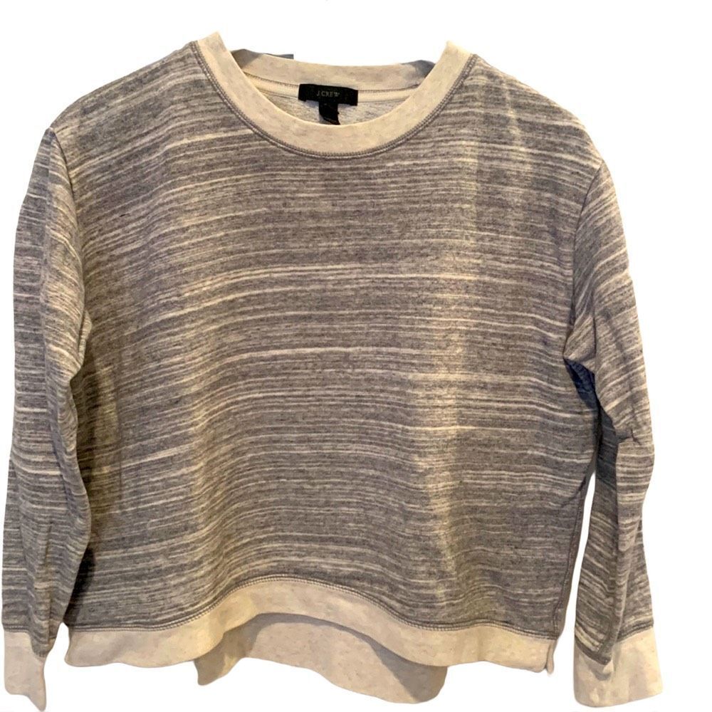 J.Crew XS Heathered Grey Cream Boxy Cropped Hi-Low Cotton Tencel Sweatshirt